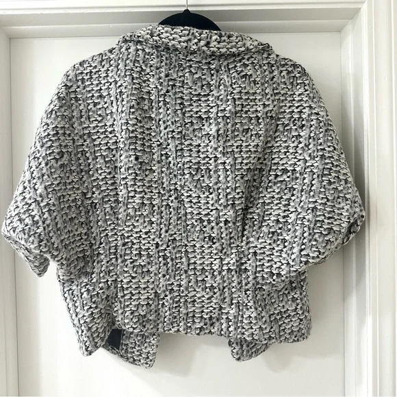Jarbo Black & Gray Cropped Tweed Blazer Jacket, Size S